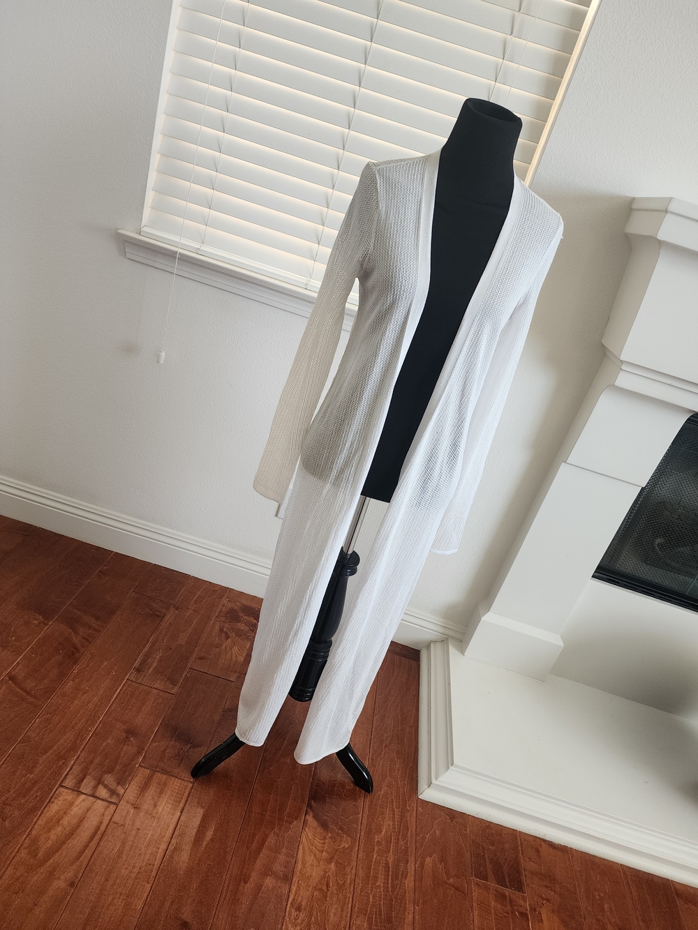 Express White Long Open-Front Knit Cardigan